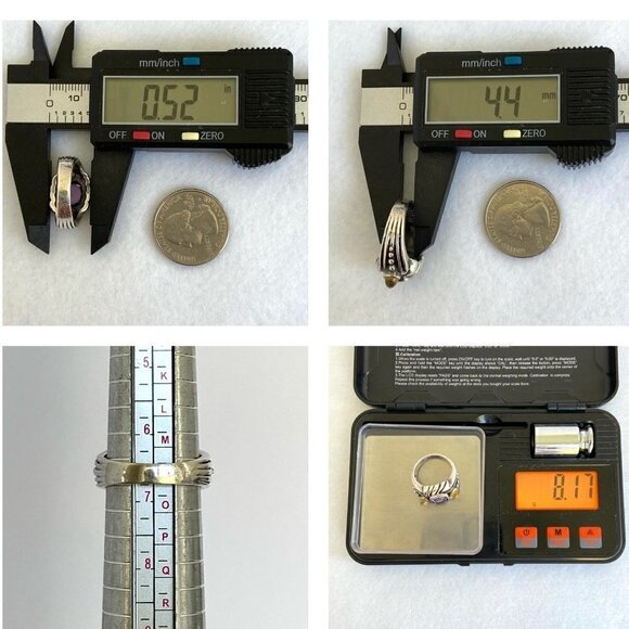 Sterling Silver 925 Cushion Cut Amethyst Double Citrine Wide Band Ring Sz 6.5 - Picture 10 of 16